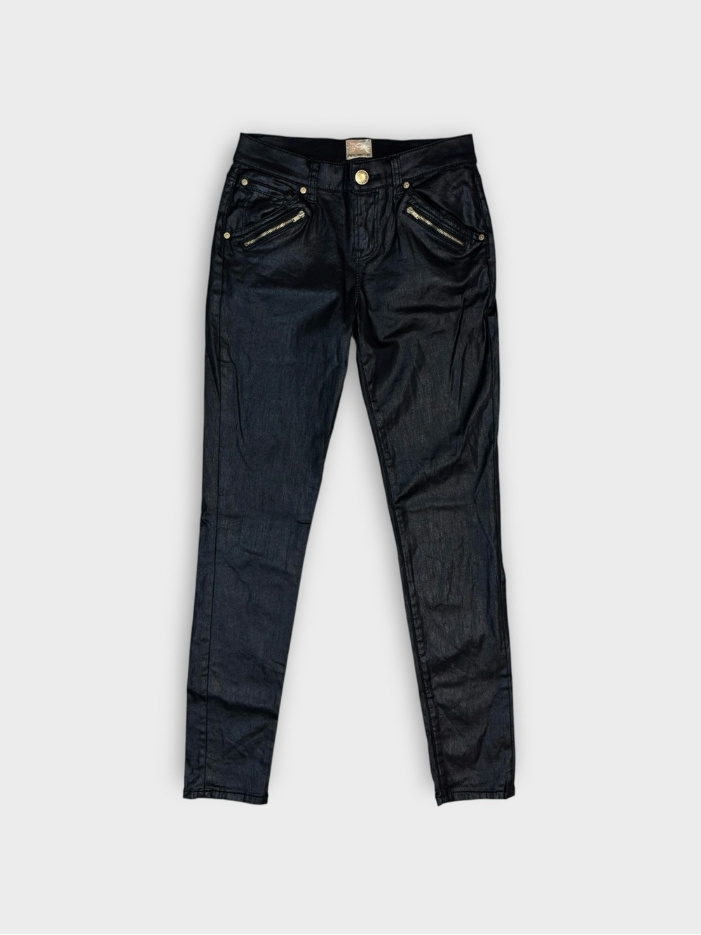 Arden B Black Coated Skinny Jeans with Gold Hardware